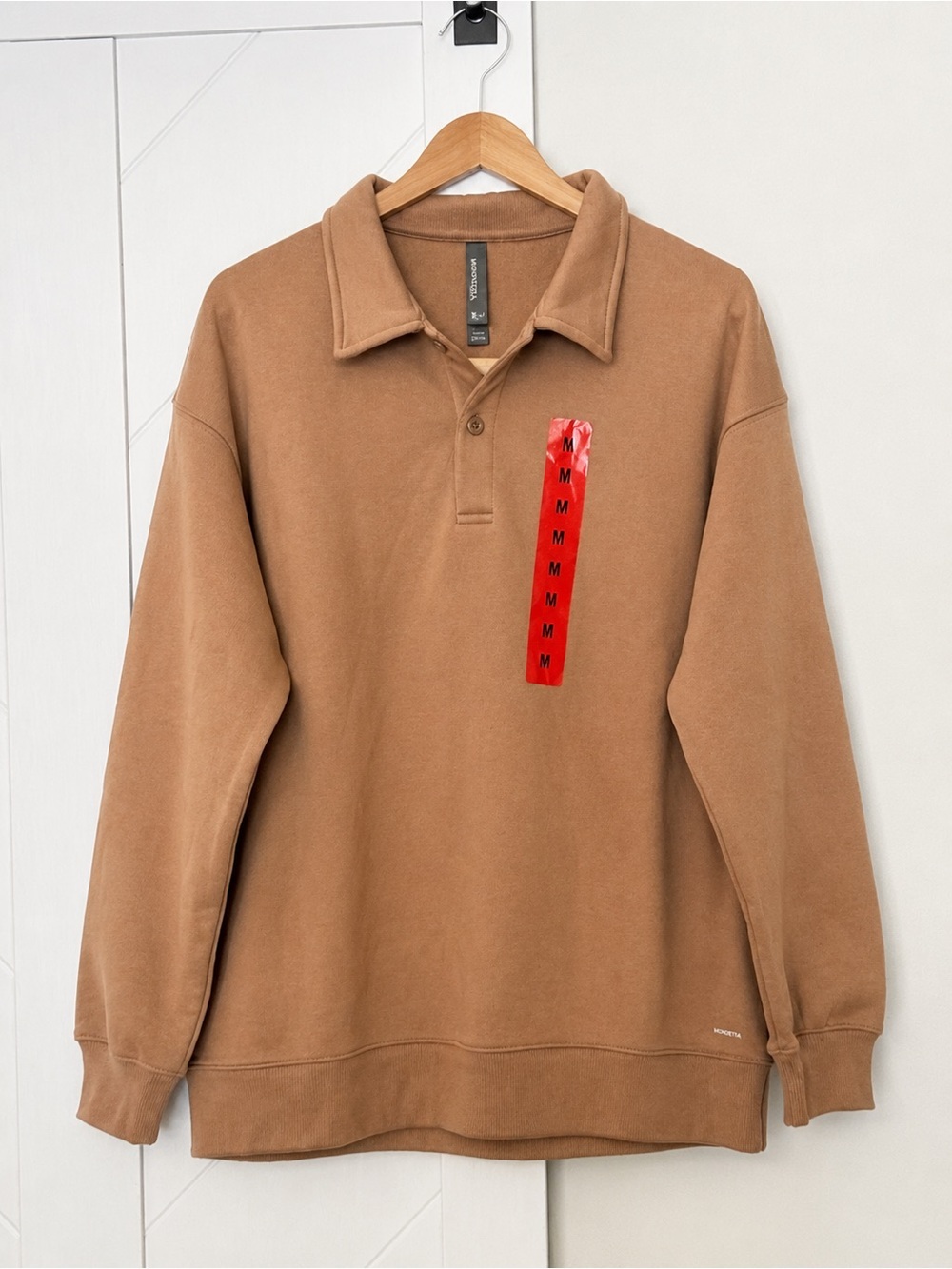 Mondetta Collared Fleece Pullover Sweatshirt Tan Relaxed Fit Medium NWT